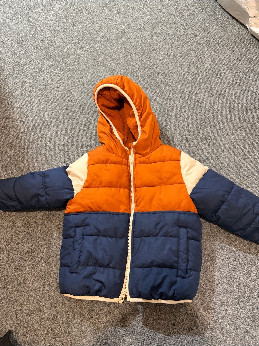 jumping beans Orange and Navy Colorblock Puffer Jacket